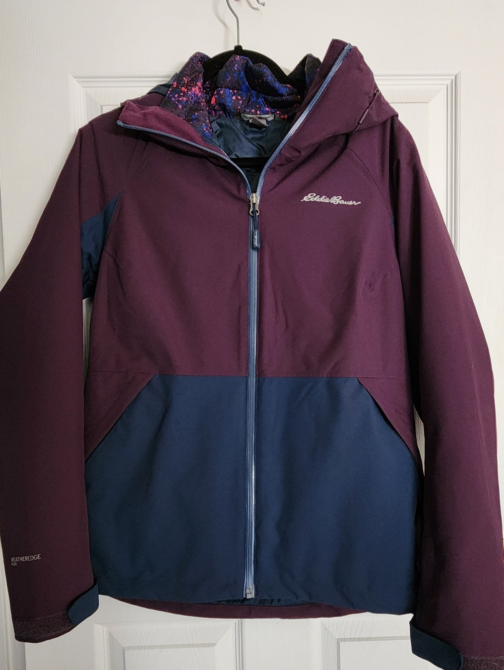 Eddie Bauer Women's Plum and Navy Hooded Ski Jacket